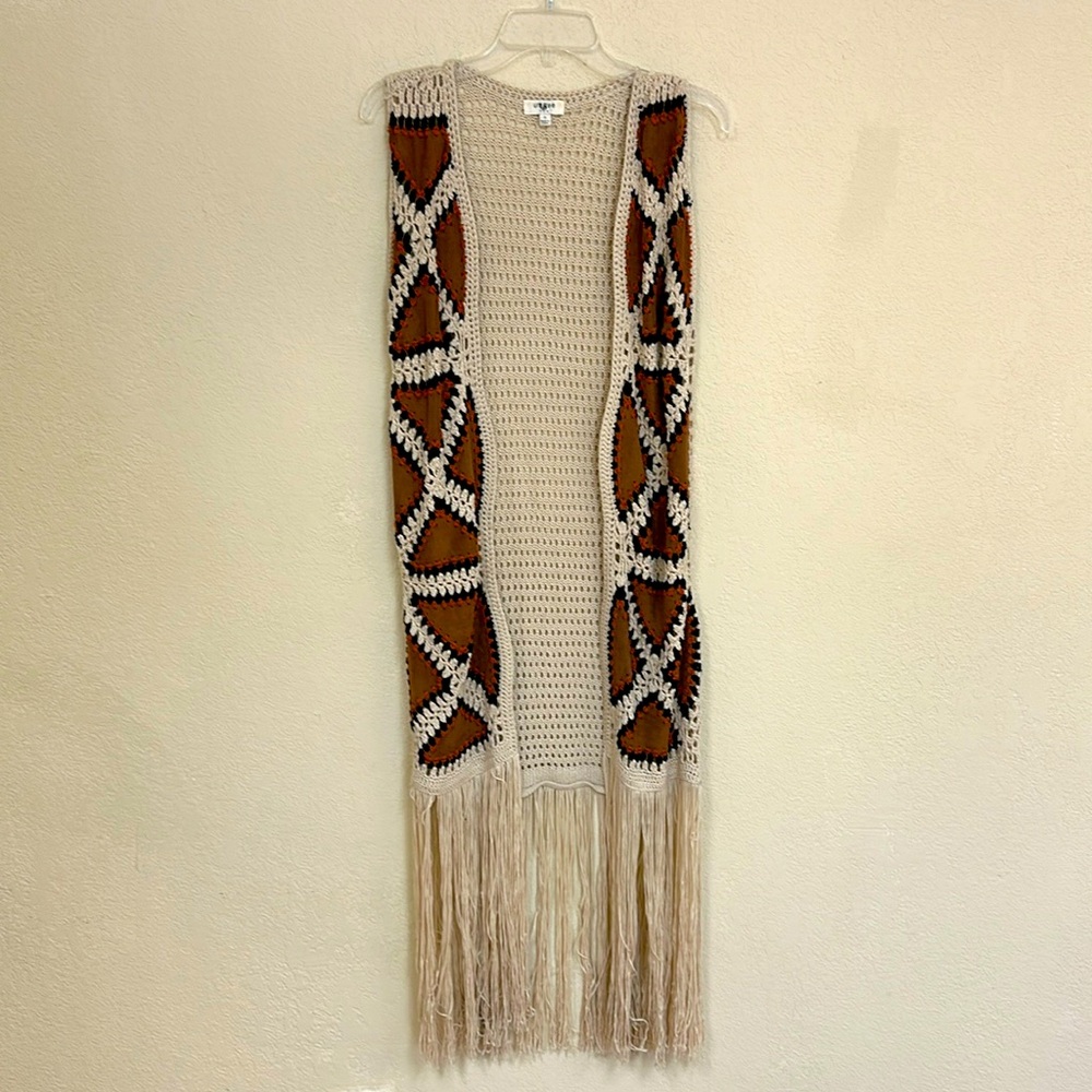 Umgee womans vegan leather boho patchwork fringe vest size S